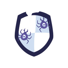 Spiders with skulls inside shield flat style icon vector design