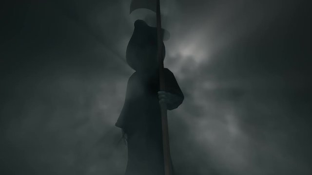 Halloween Death Grim Reaper Idle in Scary Foggy Background 4k