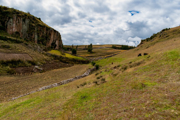 Beautiful view of Colquemarca gorges surrounded by mountains in summer Cusco, Peru