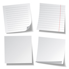Realistic lined sticky notes. Blank note paper sheets. Information reminder. Vector illustration.