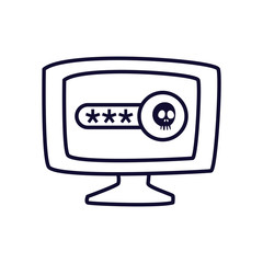 Computer with skull line style icon vector design