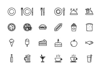 Food, dishes and restaurant icon set