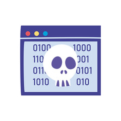 Skull inside website with code flat style icon vector design
