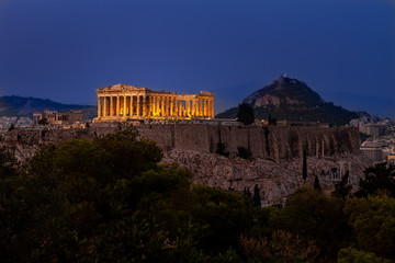 Fototapeta na wymiar Parthenon, Acropolis of Athens and Lykavitos Hill