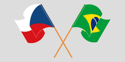Crossed and waving flags of Czech Republic and Brazil