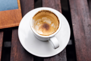 empty cup of coffee from, drunk cup of coffee top view