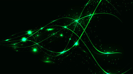 Abstract green beautiful digital modern magical shiny electric energy laser neon texture with lines and waves stripes, background