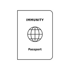 Immunity passport line icon. Travel document as a proof that a person is immune to a disease. Risk free certificate for COVID 19. Black outline on white background. Vector illustration, flat, clip art
