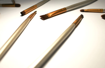 Makeup brushes on a white background
