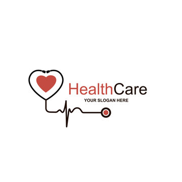 abstract medical halth care icon with stethoscope and heart isolated on white background