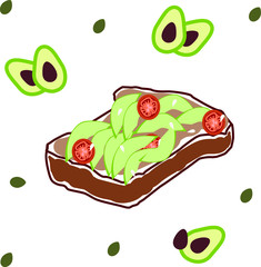 avocado picture avocado mashed avocado on toast with avocado ,a sandwich with avocado and tomatoes and seeds eating vegan foods to the health of vegetables and seeds