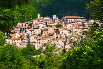 Picturesque small town or village in Italy. Panoramic view of old houses