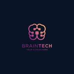 Brain tech logo design inspiration Premium Vector