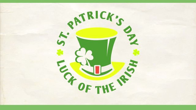 st patricks day notepad presentation with emblematic leprechaun hat drawing on top of wrinkled paper texture