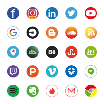 Social media and apps flat style icon set vector design