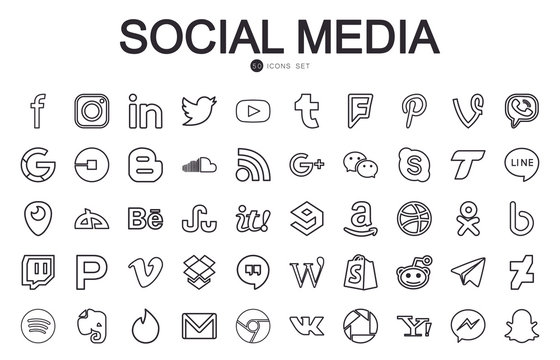 50 Social media and apps line style icon set vector design