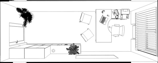 office contour visualization, 3D illustration, sketch, outline