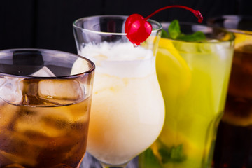 summer drinks, cocktails, mojito, cola, whiskey, bar, alcohol, alcoholic drinks, ice drinks, food, glasses with alcohol, cocktail sex on the beach, cocktail Pina Colada, Pina Colada, sex on the beach