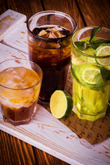 summer drinks, cocktails, mojito, cola, whiskey, bar, alcohol, alcoholic drinks, ice drinks, food, glasses with alcohol, cocktail sex on the beach, cocktail Pina Colada, Pina Colada, sex on the beach