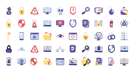 Hack information flat style icon set vector design