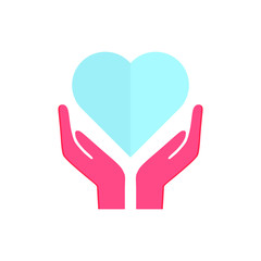 Obraz premium Human hand holding and protecting heart symbol red heart love and health. Vector illustration eps 10