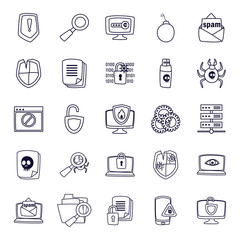 Hack information line style icon set vector design