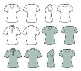 Women t-shirts. Vector casual fashion clothes isolated on white