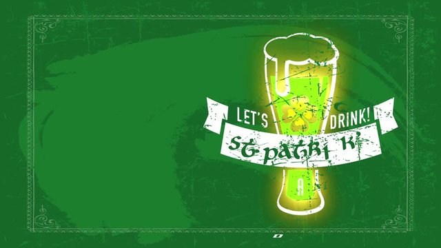 irish beer banquet invitation for st patricks day with pilsner glass overflowing with froth over chalkboard background