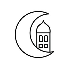 crescent moon and mosque icon, line style