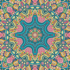 Mandala doodle lines decorated background. Abstract geometric vector tiled boho ethnic seamless pattern ornamental.