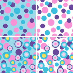 Seamless dotted pattern with pink and blue circles. Vector abstract background