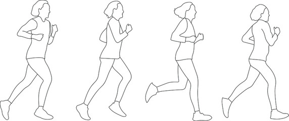 woman runs on a race. Vector figures of an athlete on a white background. Line drawing. The concept of sports, fitness and healthy lifestyle