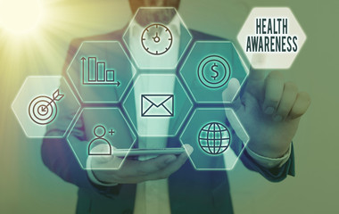 Writing note showing Health Awareness. Business concept for Promoting community issues and...