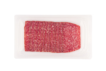 salami sausages packaging isolated on white