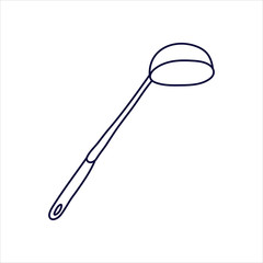 Soup ladle in doodle style. Hand drawn vector illustration in black ink isolated on white background. 