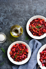 Beet salad in bowls