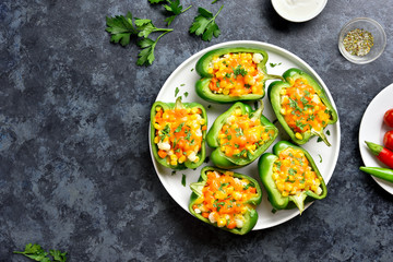 Baked green bell peppers