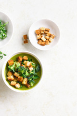 Healthy broccoli green pea soup