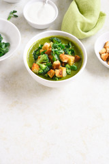 Healthy broccoli green pea soup