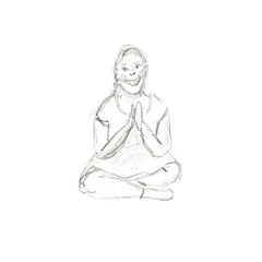 Silhouette child girl hand sketch pencil isolated from Life Drawing class.