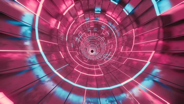 loop animation of neon tunnel with blue and magenta led lights - Powered by Adobe