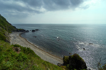 Sea bay with a sandy beach. View from above.