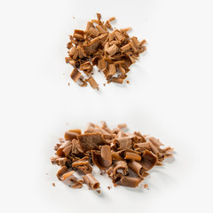 group of chocolate shavings isolated on white background