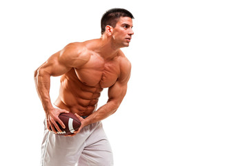 Handsome Athletic, Shirtless American Football Player