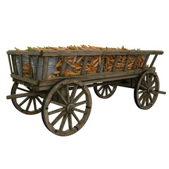 Fototapeta na wymiar harvest of carrots in a wooden cart