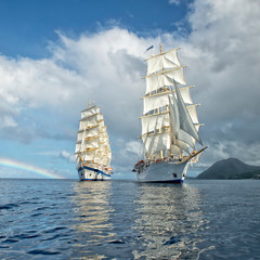 Fototapeta na wymiar Sailing ships cruise. Yachting. Travel 