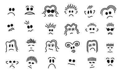 Unhappy Faces Collection, Line Drawings, Black on White