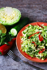 Spring salad with cabbage and vegetables. Healthly food. Vegan diet.