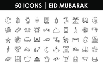 Eid mubarak icon set, line style