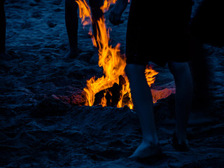 Photograph taken on the beach of Levante de Santa Pola, Alicante, Spain, during the popular celebration of the bonfires of San Juan - obrazy, fototapety, plakaty